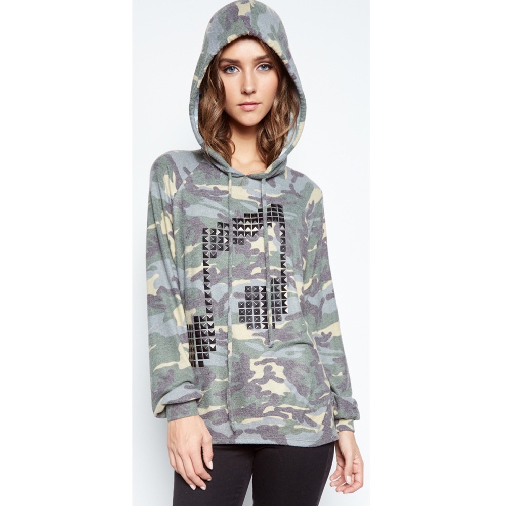 Lauren Moshi Markie Camo Music Note Hoodie Pullove - Picture 6 of 8